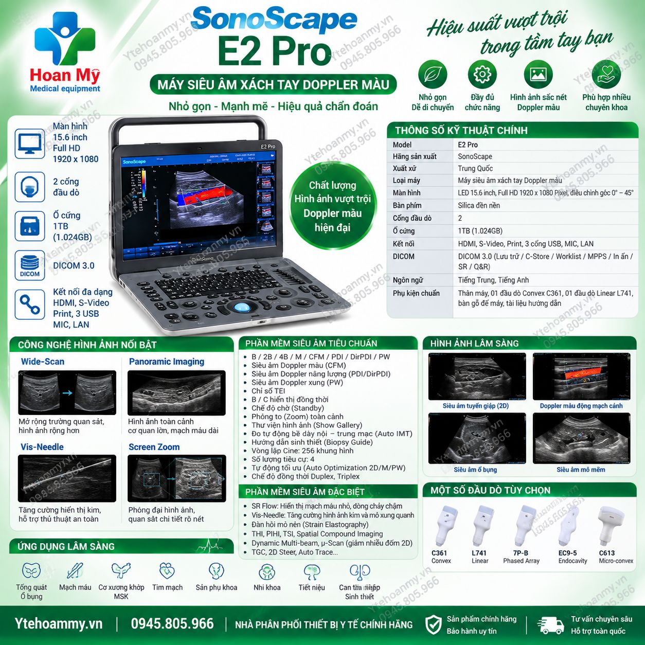M&aacute;y si&ecirc;u &acirc;m x&aacute;ch tay Sonoscape E2pro 15.6 inch Full HD, FDA Mỹ